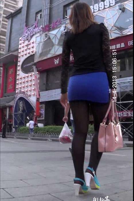 [街拍客视频]jx0341 蓝色包臀裙黑丝高跟美腿少妇